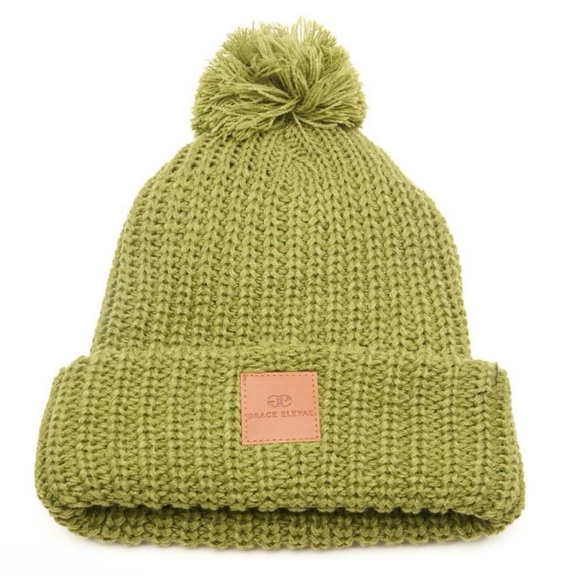 Olive Chunky Knit Satin-Lined Beanie - Picture 1 of 6